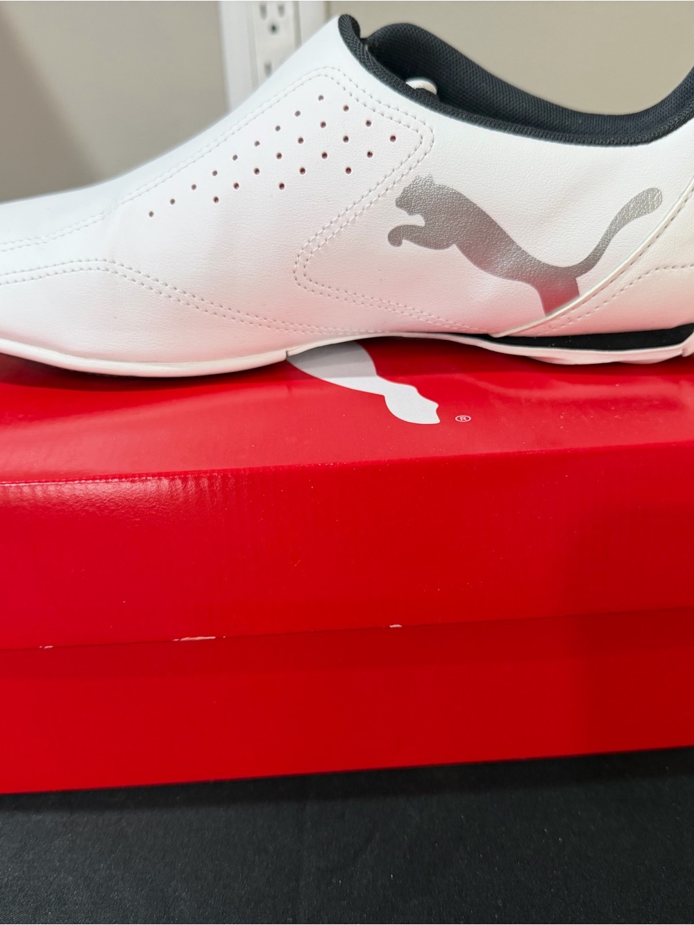 Puma White Slip-On Loafers with Silver Logo